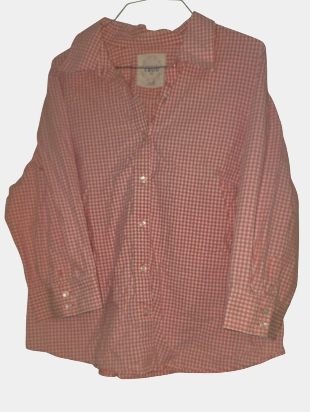 IZOD Pink & White Gingham 100% Cotton Long Sleeve Button-Up Shirt Women's 2X - Picture 2 of 9